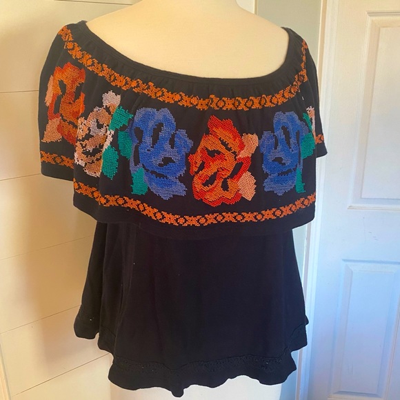 Free People Tops - Free People Bohemian Floral Embroidered Ruffle Tank